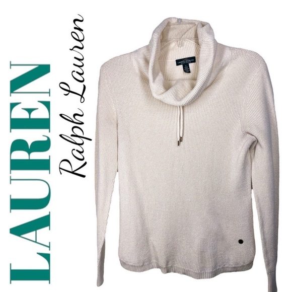 Lauren‎ Ralph Lauren Cream Turtleneck Sweater with Ribbed Detailing - Picture 8 of 8